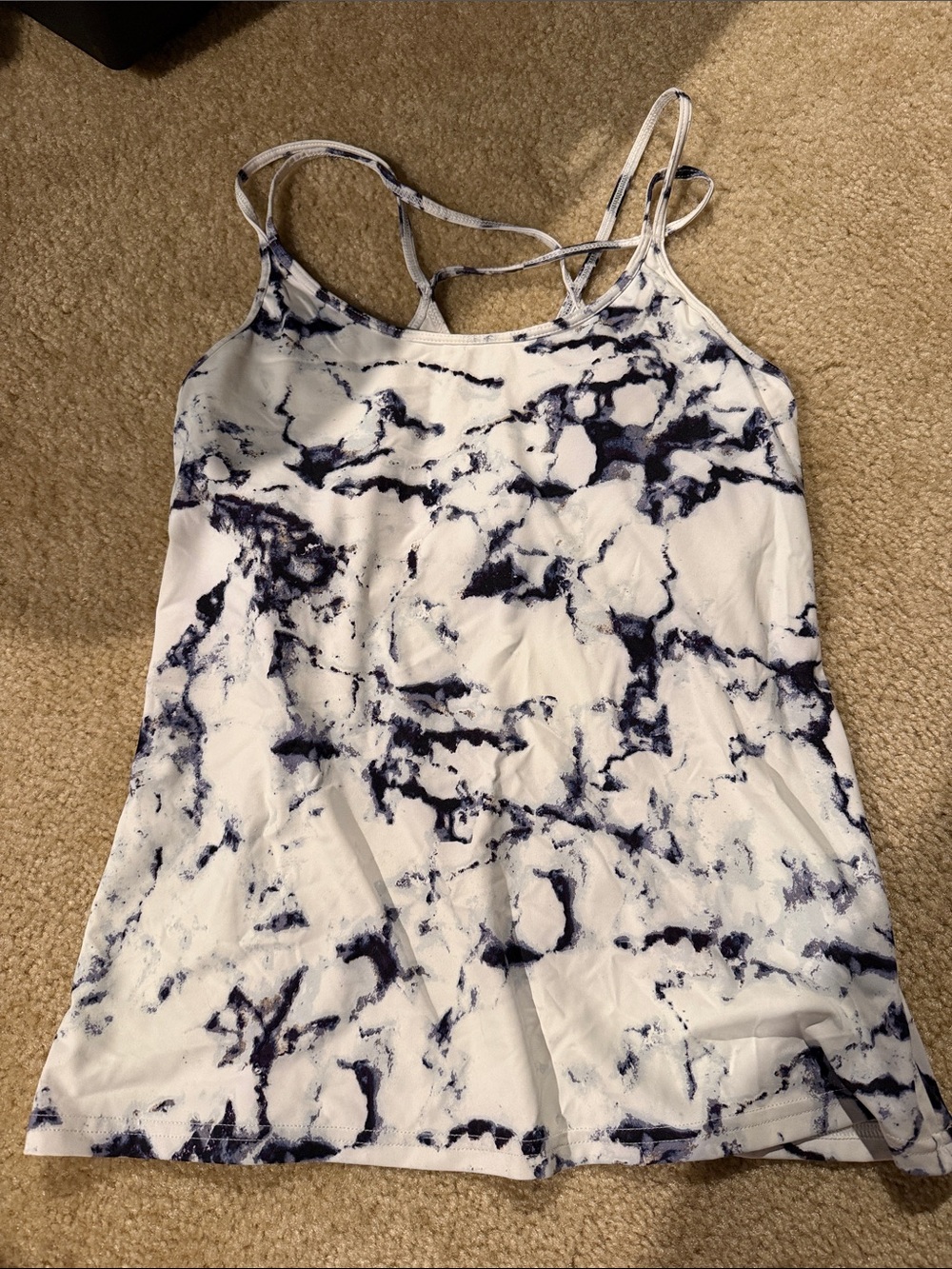 Old navy active power soft White and Navy Marble-Print Strappy Women’s Tank Top